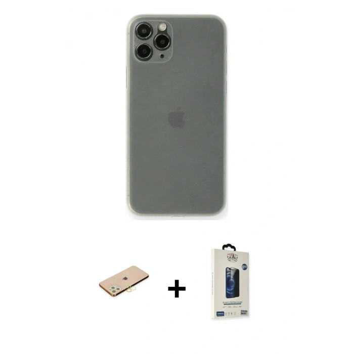 MARSİLYAN™- iPhone 11 Pro Max Kılıf Yadigar Yansıma Serisi - Siyah Bilvis Hayalet Cam Ekran Koruyucu + Sarı Renkli Kamera Lens Koruma Cam