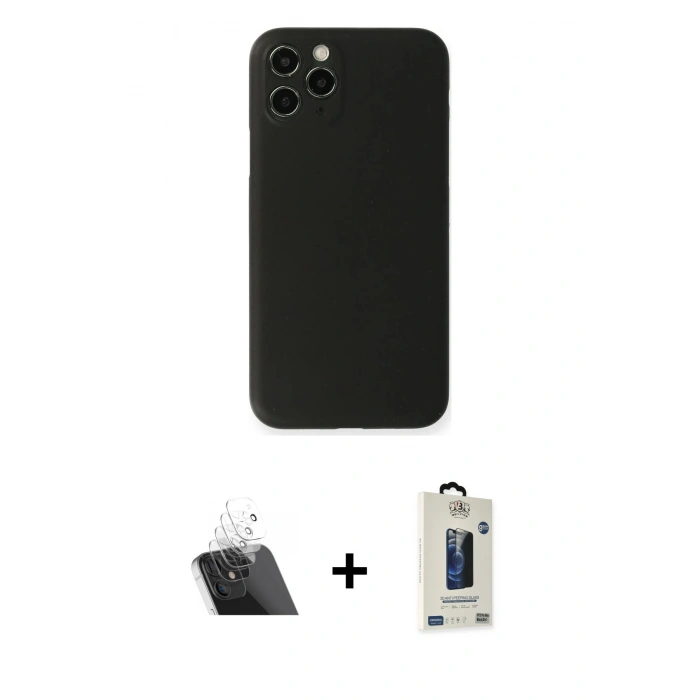 MARSİLYAN™- iPhone 11 Pro Max Kılıf Yadigar Yansıma Serisi - Siyah Bilvis Hayalet Cam Ekran Koruyucu + Kamera Lens Koruma Cam - SF