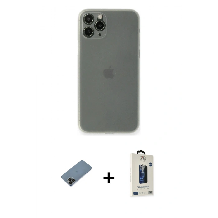 MARSİLYAN™- iPhone 11 Pro Max Kılıf Yadigar Yansıma Serisi - Siyah Bilvis Hayalet Cam Ekran Koruyucu + Shine Kamera Lens Koruma Cam - SH
