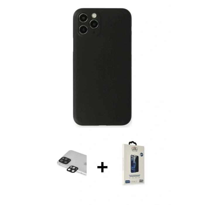 MARSİLYAN™- iPhone 11 Pro Max Kılıf Yadigar Yansıma Serisi - Siyah Bilvis Hayalet Cam Ekran Koruyucu + Pers Alüminyum Kamera Lens - SH