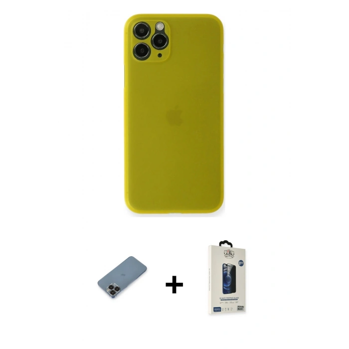 MARSİLYAN™- iPhone 11 Pro Max Kılıf Yadigar Yansıma Serisi - Siyah Bilvis Hayalet Cam Ekran Koruyucu + Metal Kamera Lens Koruma Cam - SH