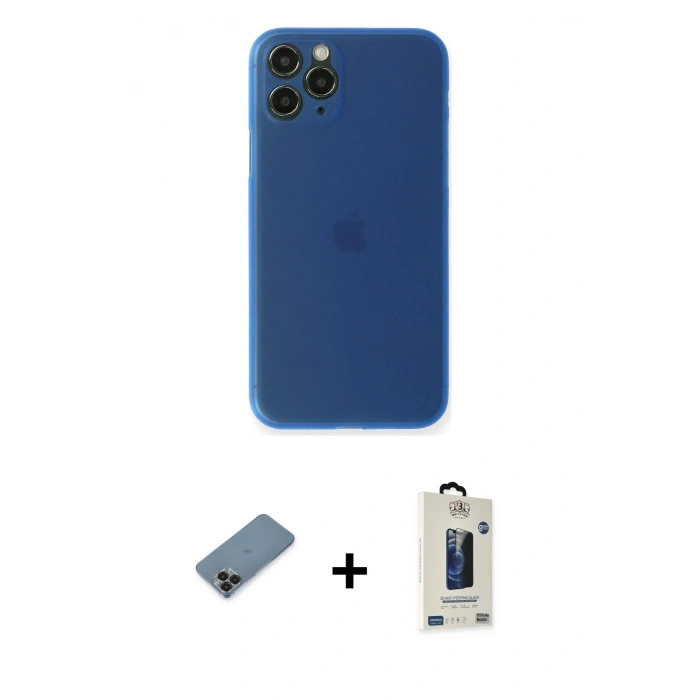 MARSİLYAN™- iPhone 11 Pro Max Kılıf Yadigar Yansıma Serisi - Siyah Bilvis Hayalet Cam Ekran Koruyucu + Metal Kamera Lens Koruma Cam - SH