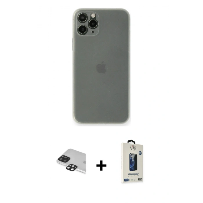 MARSİLYAN™- iPhone 11 Pro Max Kılıf Yadigar Yansıma Serisi - Siyah Bilvis Hayalet Cam Ekran Koruyucu + Pers Alüminyum Kamera Lens - SH