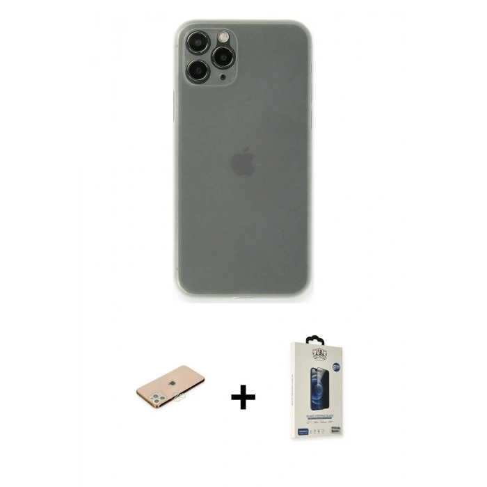 MARSİLYAN™- iPhone 11 Pro Max Kılıf Yadigar Yansıma Serisi - Siyah Bilvis Hayalet Cam Ekran Koruyucu + Renkli Kamera Lens Koruma Cam - YL