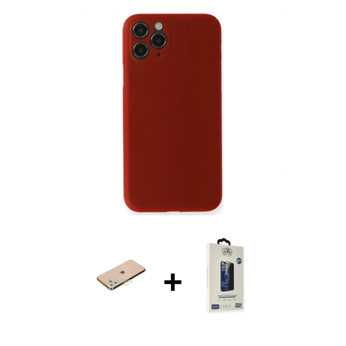MARSİLYAN™- iPhone 11 Pro Max Kılıf Yadigar Yansıma Serisi - Siyah Bilvis Hayalet Cam Ekran Koruyucu + Renkli Kamera Lens Koruma Cam - YL