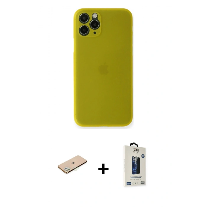 MARSİLYAN™- iPhone 11 Pro Max Kılıf Yadigar Yansıma Serisi - Siyah Bilvis Hayalet Cam Ekran Koruyucu + Renkli Kamera Lens Koruma Cam - YL