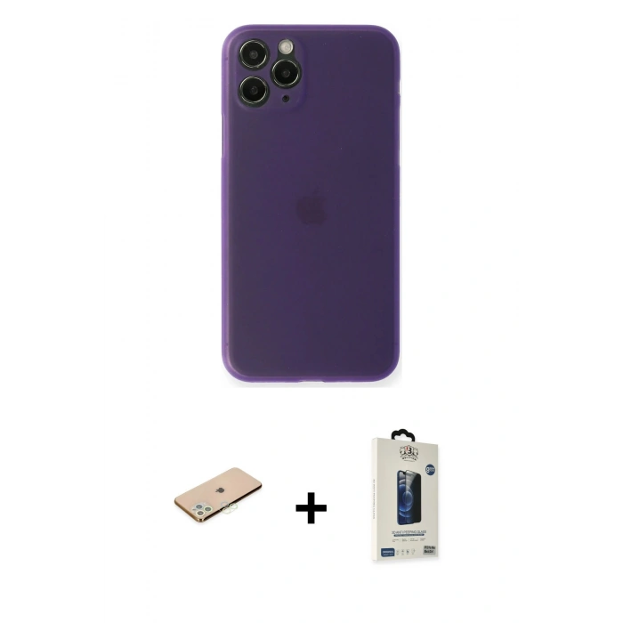 MARSİLYAN™- iPhone 11 Pro Max Kılıf Yadigar Yansıma Serisi - Siyah Bilvis Hayalet Cam Ekran Koruyucu + Renkli Kamera Lens Koruma Cam - YL