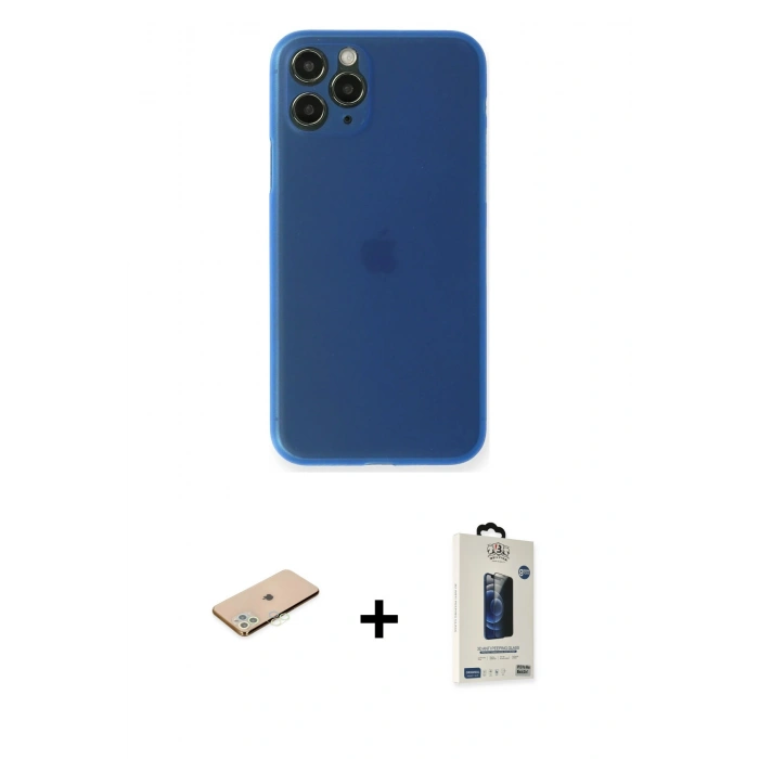 MARSİLYAN™- iPhone 11 Pro Max Kılıf Yadigar Yansıma Serisi - Siyah Bilvis Hayalet Cam Ekran Koruyucu + Renkli Kamera Lens Koruma Cam - YL