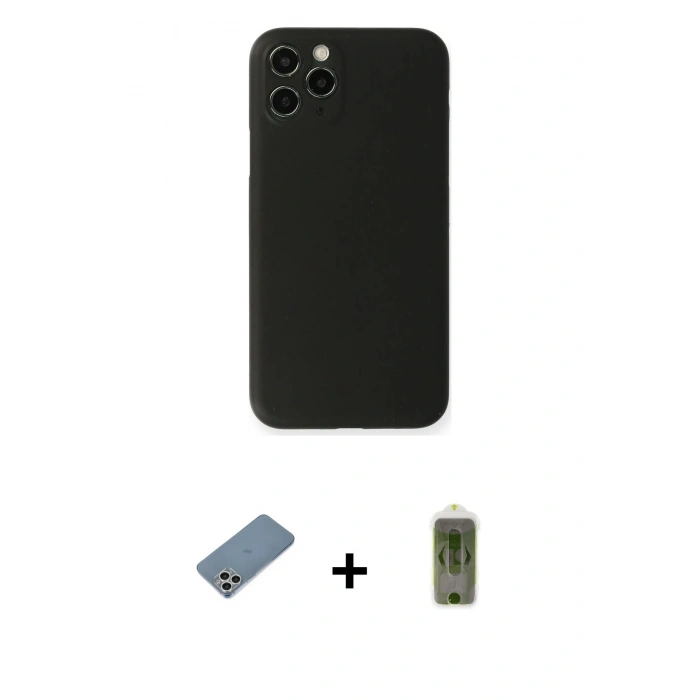 MARSİLYAN™- iPhone 11 Pro Max Kılıf Yadigar Yansıma Serisi - Siyah Joko Magic 5D Hayalet Cam + Gümüş Shine Kamera Lens Koruma Cam