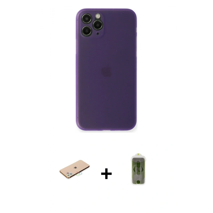 MARSİLYAN™- iPhone 11 Pro Max Kılıf Yadigar Yansıma Serisi - Siyah Joko Magic 5D Hayalet Cam + Mavi Renkli Kamera Lens Koruma Cam