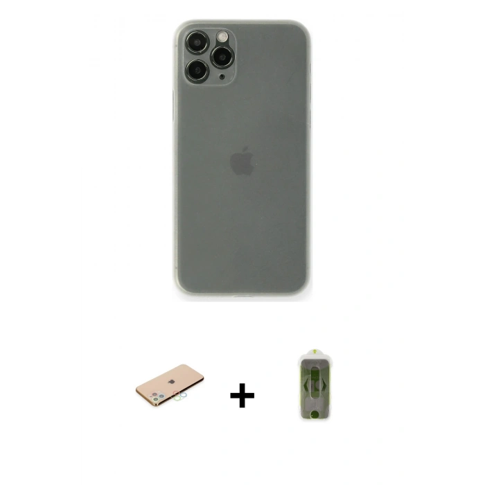 MARSİLYAN™- iPhone 11 Pro Max Kılıf Yadigar Yansıma Serisi - Siyah Joko Magic 5D Hayalet Cam + Mavi Renkli Kamera Lens Koruma Cam