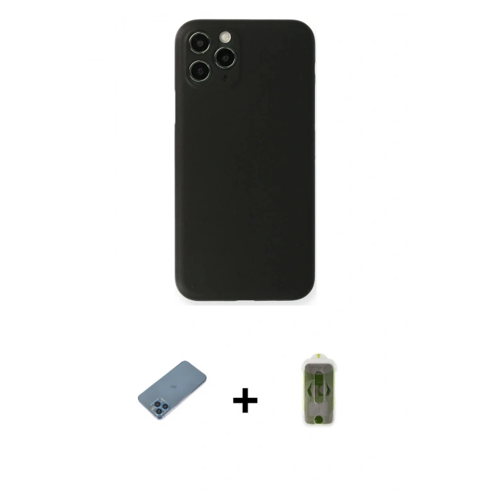MARSİLYAN™- iPhone 11 Pro Max Kılıf Yadigar Yansıma Serisi - Siyah Joko Magic 5D Hayalet Cam + Shine Kamera Lens Koruma Cam - MI