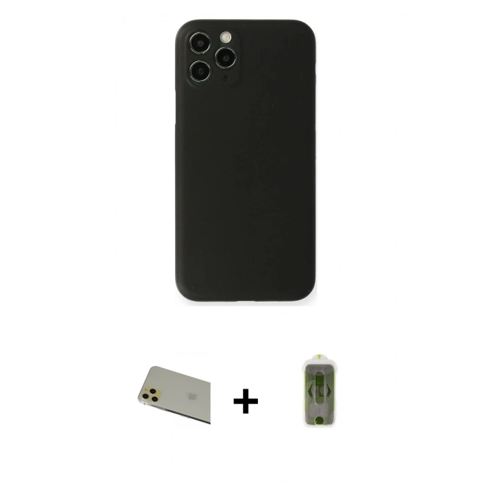 MARSİLYAN™- iPhone 11 Pro Max Kılıf Yadigar Yansıma Serisi - Siyah Joko Magic 5D Hayalet Cam + Rainbow Kamera Lens Koruma Cam - GD