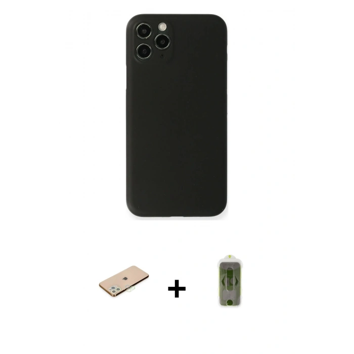 MARSİLYAN™- iPhone 11 Pro Max Kılıf Yadigar Yansıma Serisi - Siyah Joko Magic 5D Hayalet Cam + Renkli Kamera Lens Koruma Cam - YL