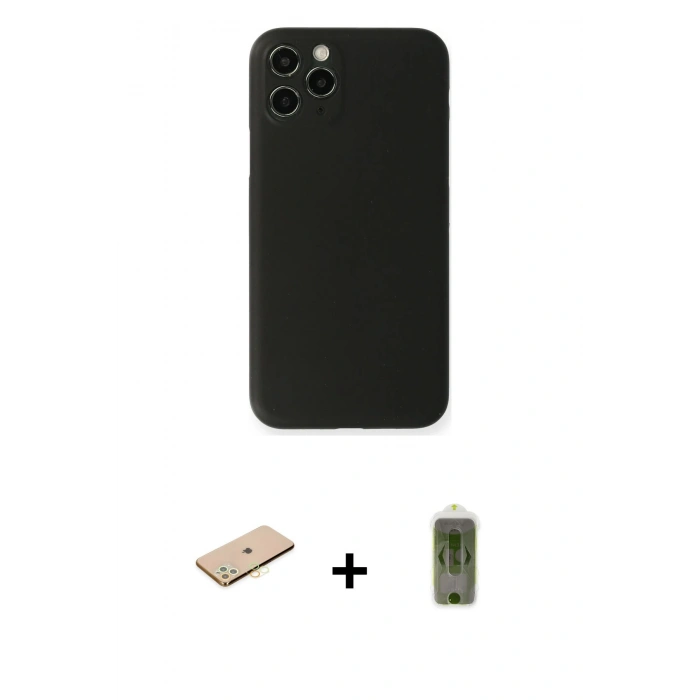 MARSİLYAN™- iPhone 11 Pro Max Kılıf Yadigar Yansıma Serisi - Siyah Joko Magic 5D Hayalet Cam + Renkli Kamera Lens Koruma Cam - SI