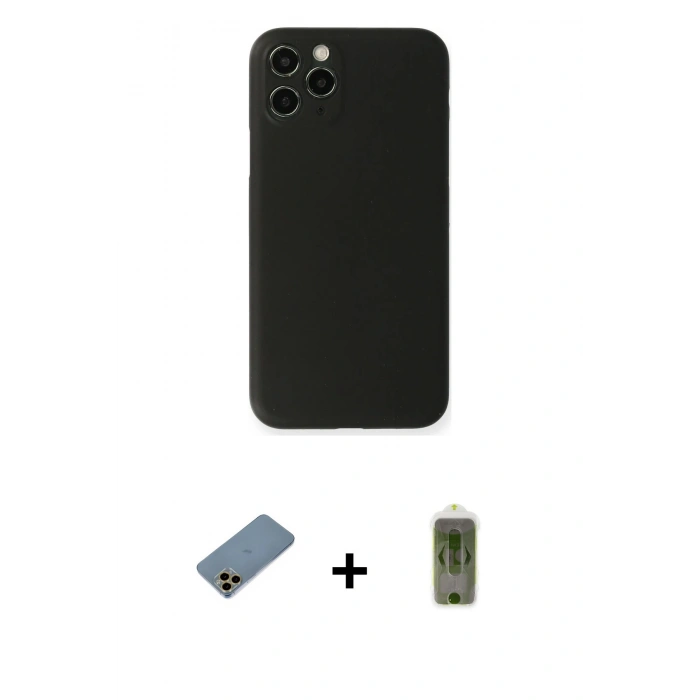 MARSİLYAN™- iPhone 11 Pro Max Kılıf Yadigar Yansıma Serisi - Siyah Joko Magic 5D Hayalet Cam + Shine Kamera Lens Koruma Cam - GD