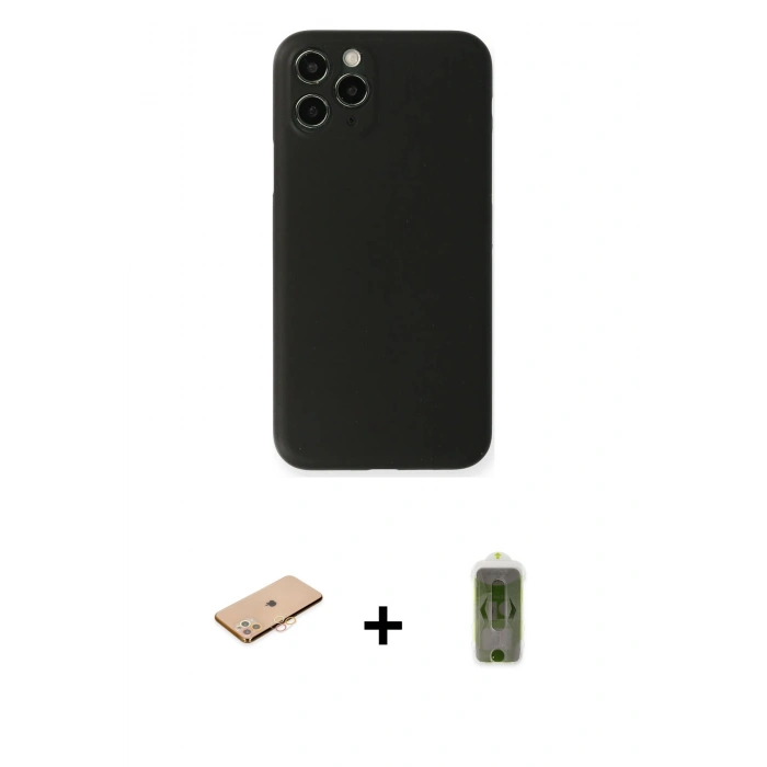 MARSİLYAN™- iPhone 11 Pro Max Kılıf Yadigar Yansıma Serisi - Siyah Joko Magic 5D Hayalet Cam + Renkli Kamera Lens Koruma Cam - TU