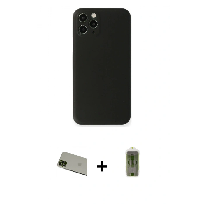 MARSİLYAN™- iPhone 11 Pro Max Kılıf Yadigar Yansıma Serisi - Siyah Joko Magic 5D Hayalet Cam + Rainbow Kamera Lens Koruma Cam - YL
