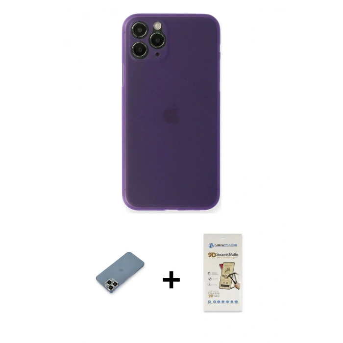 MARSİLYAN™- iPhone 11 Pro Max Kılıf Yadigar Yansıma Serisi - Siyah Mat Seramik Nano Ekran Koruyucu + Metal Kamera Lens Koruma Cam - AKYL