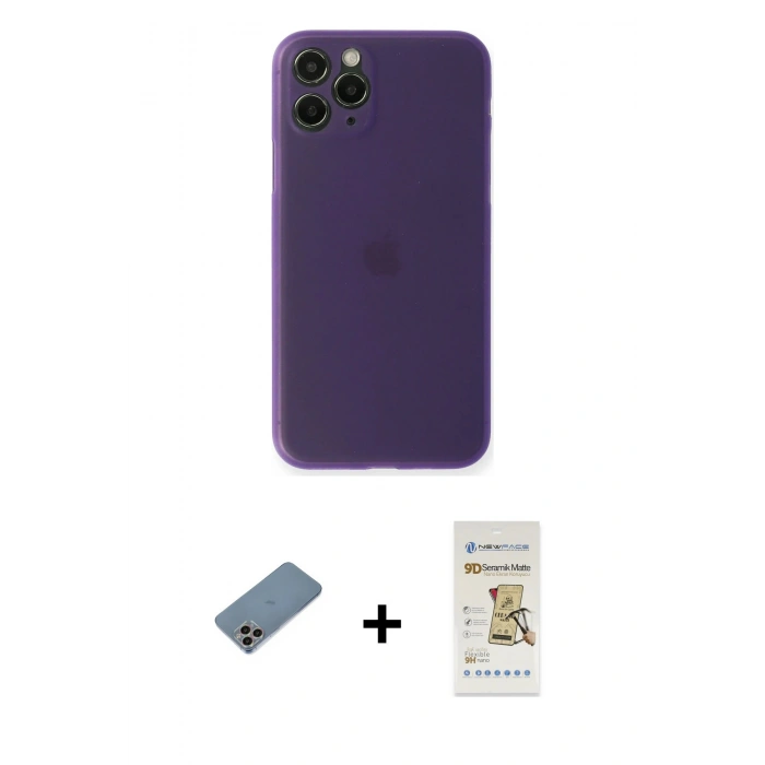 MARSİLYAN™- iPhone 11 Pro Max Kılıf Yadigar Yansıma Serisi - Siyah Mat Seramik Nano Ekran Koruyucu + Gökkuşağı Shine Kamera Lens Koruma Cam