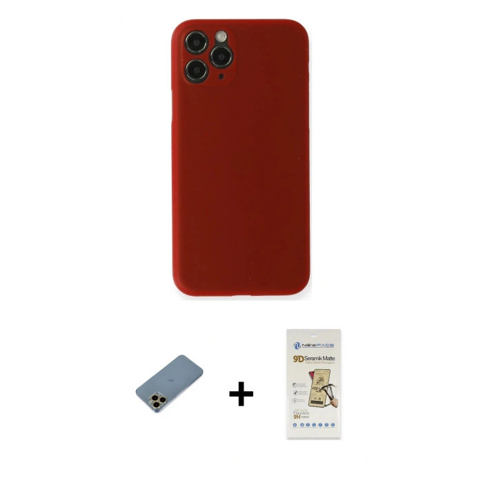 MARSİLYAN™- iPhone 11 Pro Max Kılıf Yadigar Yansıma Serisi - Siyah Mat Seramik Nano Ekran Koruyucu + Shine Kamera Lens Koruma Cam - GD