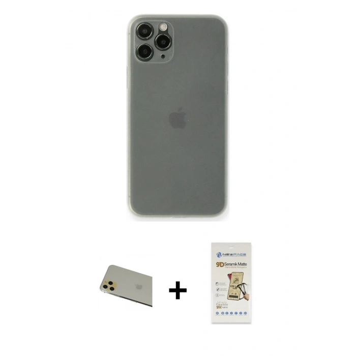 MARSİLYAN™- iPhone 11 Pro Max Kılıf Yadigar Yansıma Serisi - Siyah Mat Seramik Nano Ekran Koruyucu + Rainbow Kamera Lens Koruma Cam - GD