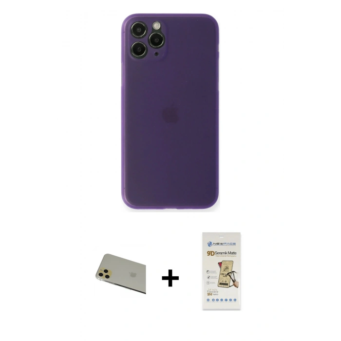 MARSİLYAN™- iPhone 11 Pro Max Kılıf Yadigar Yansıma Serisi - Siyah Mat Seramik Nano Ekran Koruyucu + Rainbow Kamera Lens Koruma Cam - GD