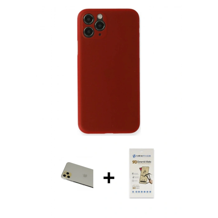MARSİLYAN™- iPhone 11 Pro Max Kılıf Yadigar Yansıma Serisi - Siyah Mat Seramik Nano Ekran Koruyucu + Rainbow Kamera Lens Koruma Cam - GD