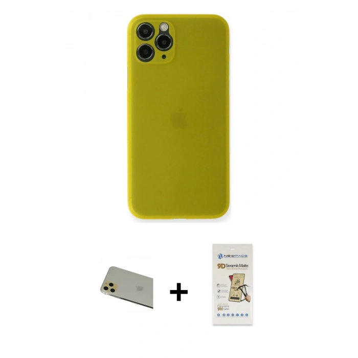 MARSİLYAN™- iPhone 11 Pro Max Kılıf Yadigar Yansıma Serisi - Siyah Mat Seramik Nano Ekran Koruyucu + Rainbow Kamera Lens Koruma Cam - GD