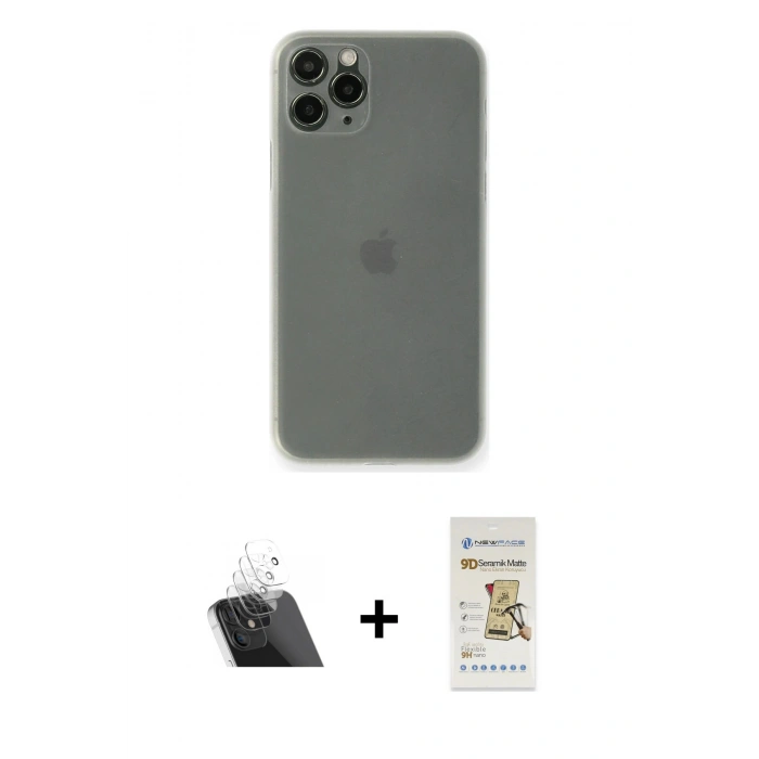 MARSİLYAN™- iPhone 11 Pro Max Kılıf Yadigar Yansıma Serisi - Siyah Mat Seramik Nano Ekran Koruyucu + Kamera Lens Koruma Cam - SF