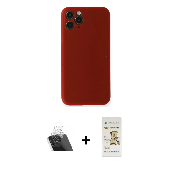 MARSİLYAN™- iPhone 11 Pro Max Kılıf Yadigar Yansıma Serisi - Siyah Mat Seramik Nano Ekran Koruyucu + Kamera Lens Koruma Cam - SF