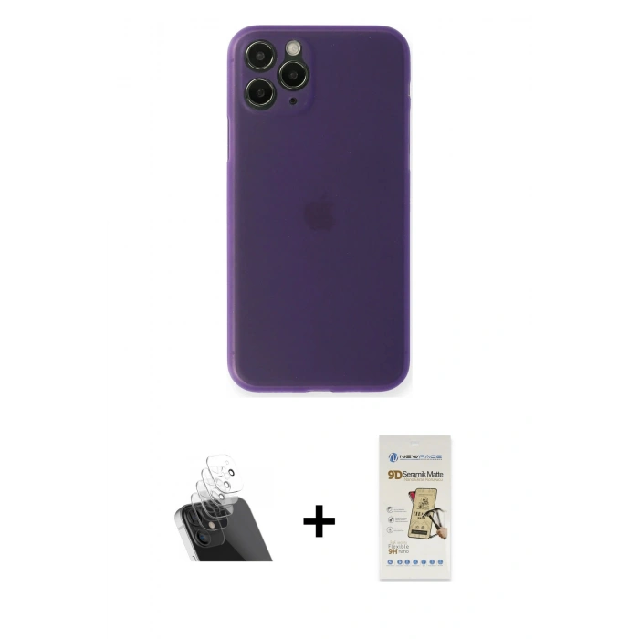 MARSİLYAN™- iPhone 11 Pro Max Kılıf Yadigar Yansıma Serisi - Siyah Mat Seramik Nano Ekran Koruyucu + Kamera Lens Koruma Cam - SF