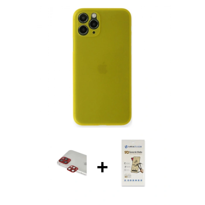 MARSİLYAN™- iPhone 11 Pro Max Kılıf Yadigar Yansıma Serisi - Siyah Mat Seramik Nano Ekran Koruyucu + Kırmızı Pers Alüminyum Kamera Lens