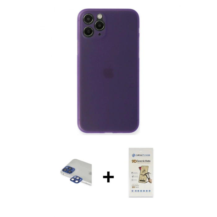MARSİLYAN™- iPhone 11 Pro Max Kılıf Yadigar Yansıma Serisi - Siyah Mat Seramik Nano Ekran Koruyucu + Pers Alüminyum Kamera Lens - LT