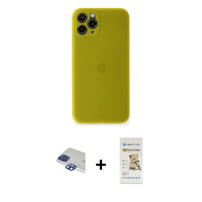 MARSİLYAN™- iPhone 11 Pro Max Kılıf Yadigar Yansıma Serisi - Siyah Mat Seramik Nano Ekran Koruyucu + Pers Alüminyum Kamera Lens - LT