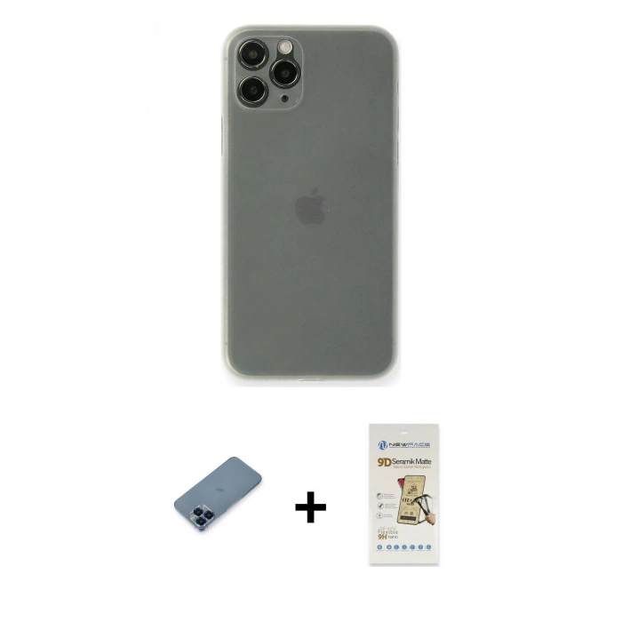 MARSİLYAN™- iPhone 11 Pro Max Kılıf Yadigar Yansıma Serisi - Siyah Mat Seramik Nano Ekran Koruyucu + Metal Kamera Lens Koruma Cam - MI