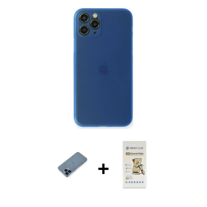 MARSİLYAN™- iPhone 11 Pro Max Kılıf Yadigar Yansıma Serisi - Siyah Mat Seramik Nano Ekran Koruyucu + Metal Kamera Lens Koruma Cam - MI