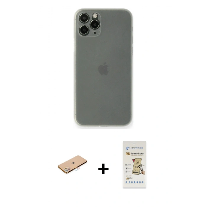 MARSİLYAN™- iPhone 11 Pro Max Kılıf Yadigar Yansıma Serisi - Siyah Mat Seramik Nano Ekran Koruyucu + Renkli Kamera Lens Koruma Cam - PE