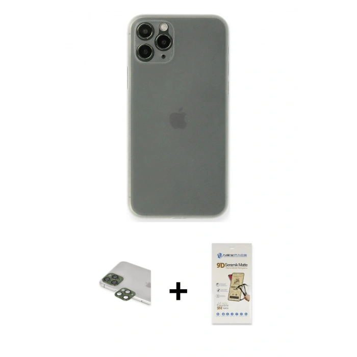 MARSİLYAN™- iPhone 11 Pro Max Kılıf Yadigar Yansıma Serisi - Siyah Mat Seramik Nano Ekran Koruyucu + Pers Alüminyum Kamera Lens - YL