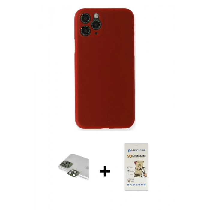 MARSİLYAN™- iPhone 11 Pro Max Kılıf Yadigar Yansıma Serisi - Siyah Mat Seramik Nano Ekran Koruyucu + Pers Alüminyum Kamera Lens - YL