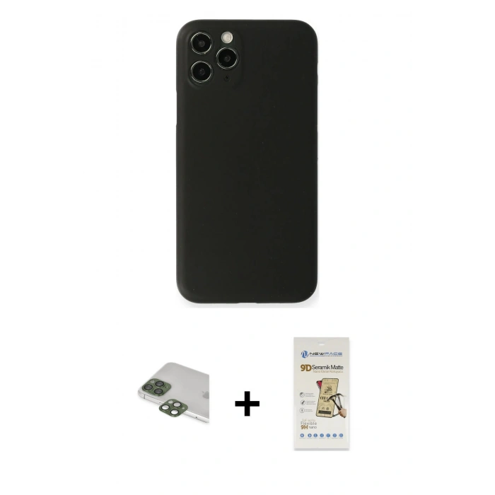 MARSİLYAN™- iPhone 11 Pro Max Kılıf Yadigar Yansıma Serisi - Siyah Mat Seramik Nano Ekran Koruyucu + Pers Alüminyum Kamera Lens - YL
