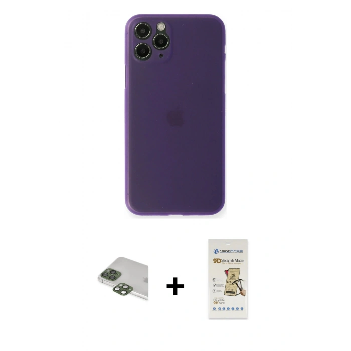 MARSİLYAN™- iPhone 11 Pro Max Kılıf Yadigar Yansıma Serisi - Siyah Mat Seramik Nano Ekran Koruyucu + Pers Alüminyum Kamera Lens - YL