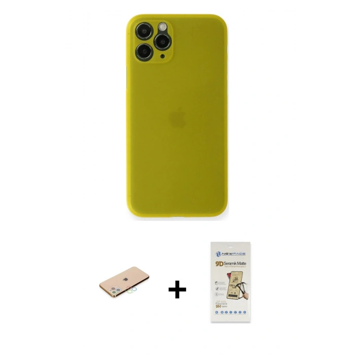 MARSİLYAN™- iPhone 11 Pro Max Kılıf Yadigar Yansıma Serisi - Siyah Mat Seramik Nano Ekran Koruyucu + Renkli Kamera Lens Koruma Cam - MI