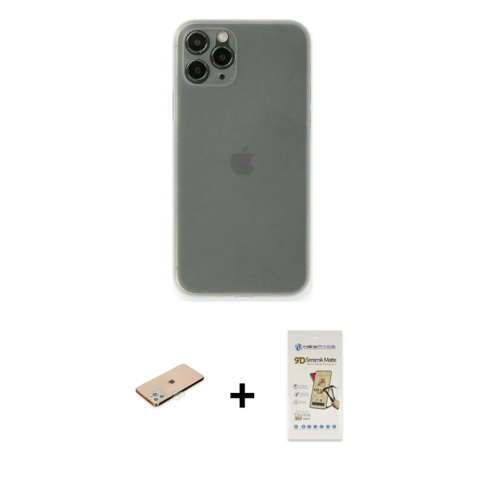 MARSİLYAN™- iPhone 11 Pro Max Kılıf Yadigar Yansıma Serisi - Siyah Mat Seramik Nano Ekran Koruyucu + Renkli Kamera Lens Koruma Cam - YL