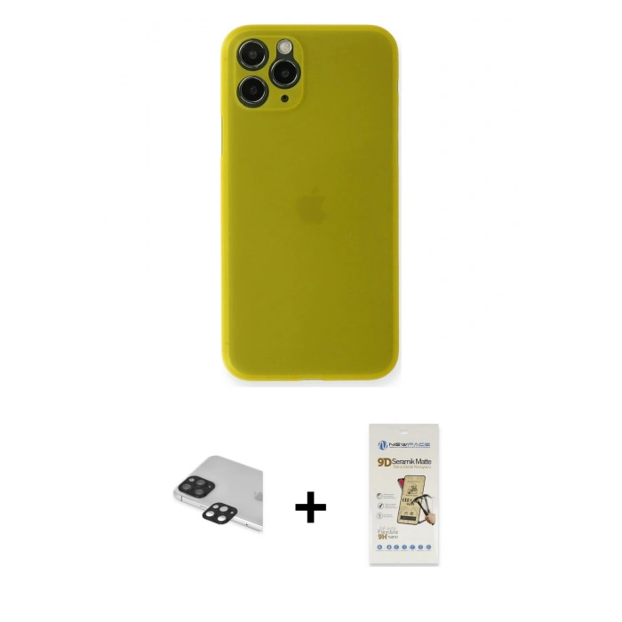MARSİLYAN™- iPhone 11 Pro Max Kılıf Yadigar Yansıma Serisi - Siyah Mat Seramik Nano Ekran Koruyucu + Pers Alüminyum Kamera Lens - SH