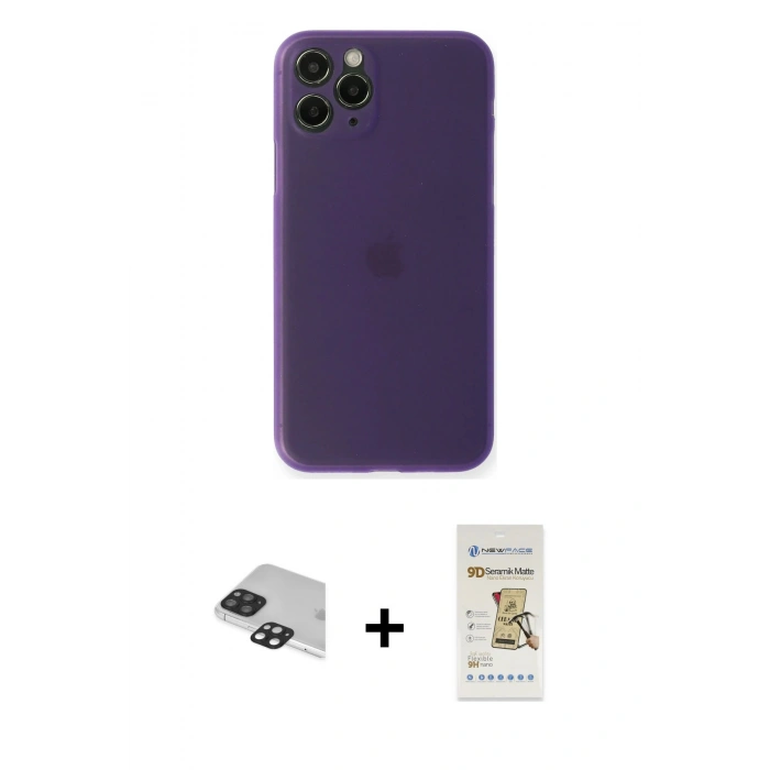 MARSİLYAN™- iPhone 11 Pro Max Kılıf Yadigar Yansıma Serisi - Siyah Mat Seramik Nano Ekran Koruyucu + Pers Alüminyum Kamera Lens - SH