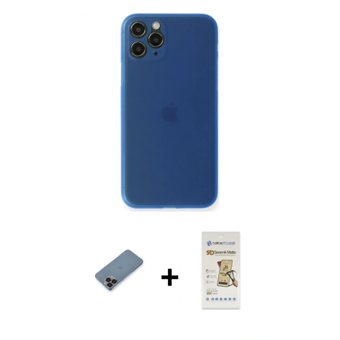 MARSİLYAN™- iPhone 11 Pro Max Kılıf Yadigar Yansıma Serisi - Siyah Mat Seramik Nano Ekran Koruyucu + Siyah Metal Kamera Lens Koruma Cam