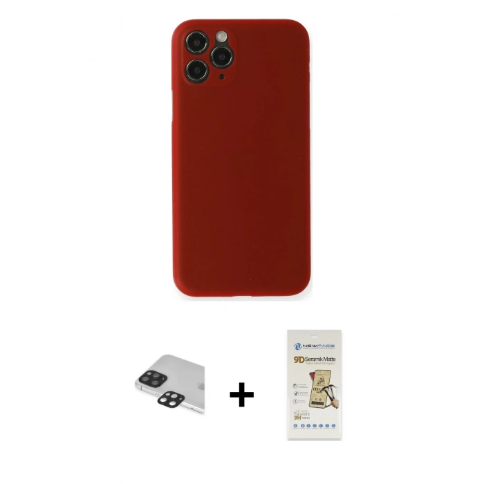 MARSİLYAN™- iPhone 11 Pro Max Kılıf Yadigar Yansıma Serisi - Siyah Mat Seramik Nano Ekran Koruyucu + Pers Alüminyum Kamera Lens - SH