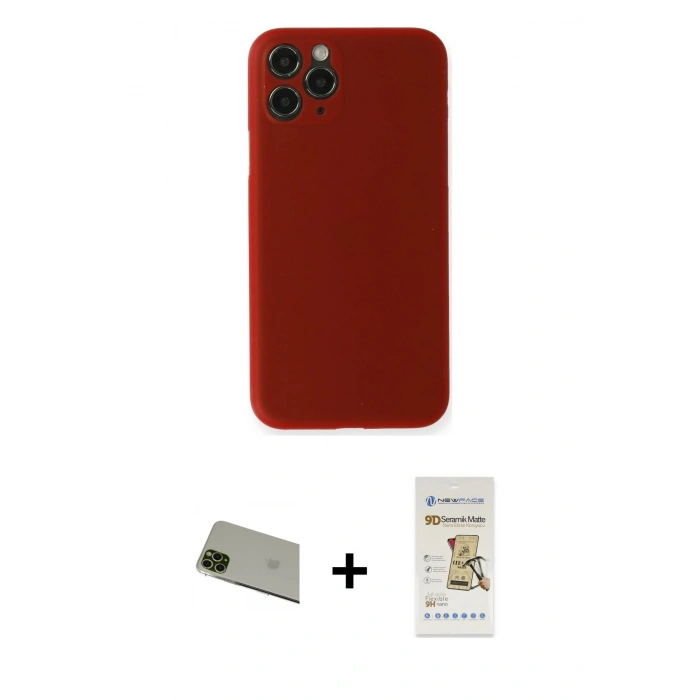 MARSİLYAN™- iPhone 11 Pro Max Kılıf Yadigar Yansıma Serisi - Siyah Mat Seramik Nano Ekran Koruyucu + Rainbow Kamera Lens Koruma Cam - YL