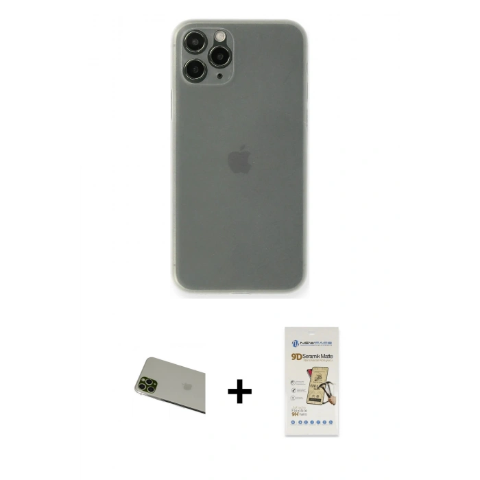 MARSİLYAN™- iPhone 11 Pro Max Kılıf Yadigar Yansıma Serisi - Siyah Mat Seramik Nano Ekran Koruyucu + Rainbow Kamera Lens Koruma Cam - YL